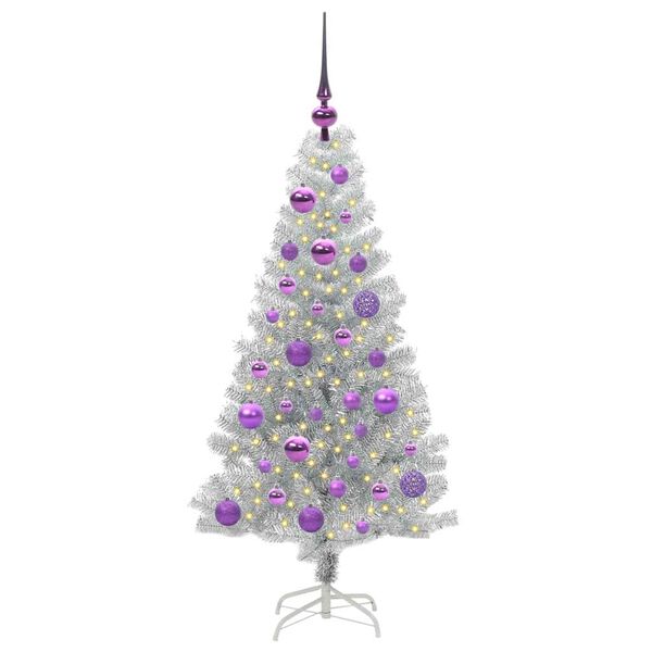 vidaXL Sapin de No&euml;l avec 150 LED avec support Argent 120 cm PET