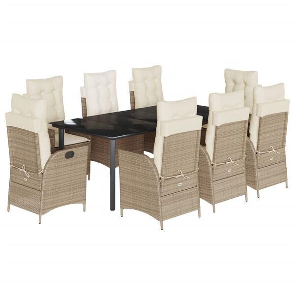 vidaXL Ensemble &agrave; manger de jardin et coussins 9 pcs beige Poly rotin
