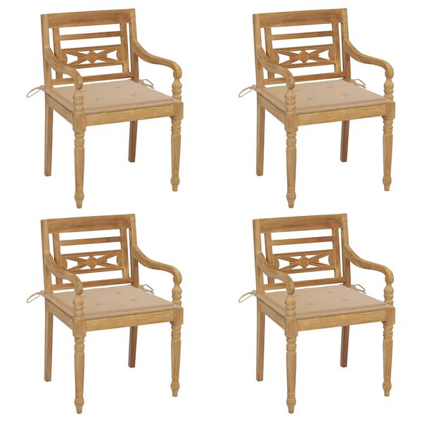 vidaXL Chaises Batavia avec coussins lot de 4 Bois de teck solide