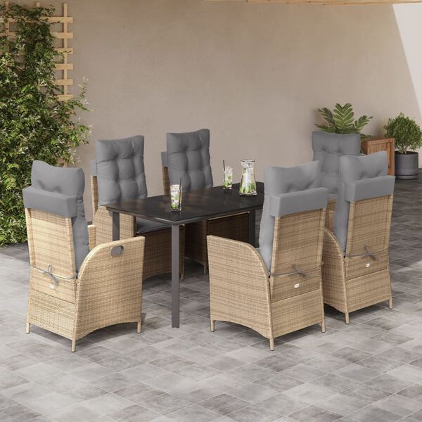 vidaXL Ensemble &agrave; manger de jardin et coussins 7 pcs beige poly rotin