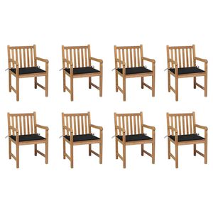 vidaXL Chaises de jardin lot de 8 avec coussins noir Bois teck massif