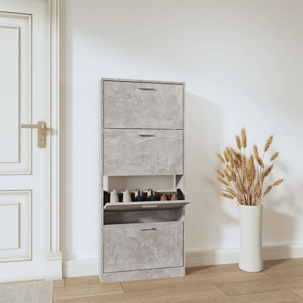 vidaXL Armoire &agrave; chaussures Gris b&eacute;ton 59x17x150 cm Bois d'ing&eacute;nierie