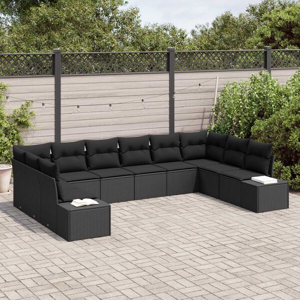 vidaXL Ensemble de canapé de jardin 10 pcs Noir Poly Rattan