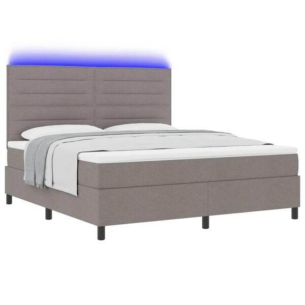 vidaXL Lit &agrave; ressorts avec matelas avec LED Taupe 180 x 200 cm tissu