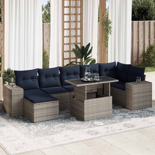 vidaXL Salon de jardin avec coussins 8 pcs gris r&eacute;sine tress&eacute;e acacia