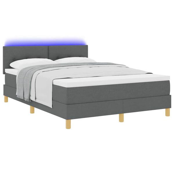 vidaXL Lit &agrave; ressort LED avec matelas Gris fonc&eacute; 160 x 200 cm tissu