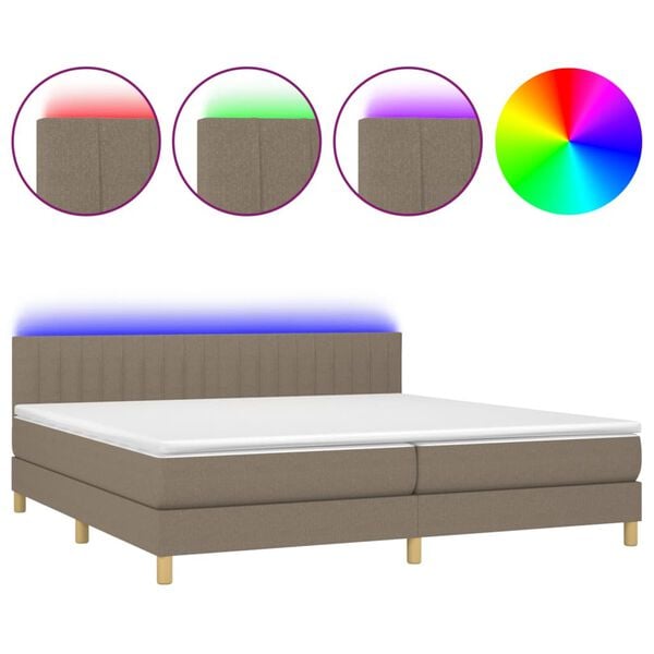 vidaXL Sommier &agrave; lattes de lit et matelas et LED Taupe 200x200cm Tissu