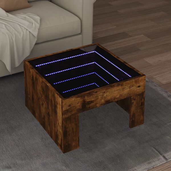 vidaXL Table basse avec LED infini ch&ecirc;ne fum&eacute; 50x50x30 cm