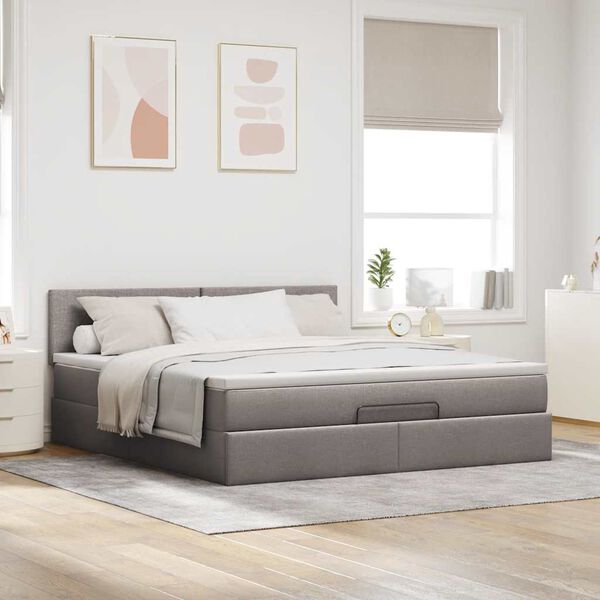 vidaXL Lit ottoman avec matelas et LED Taupe 180x200cm tissu