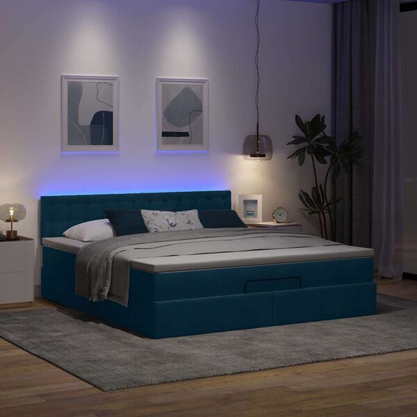 VidaXL Cadre de lit ottoman avec matelas bleu fonc&eacute; 160x200 cm velours