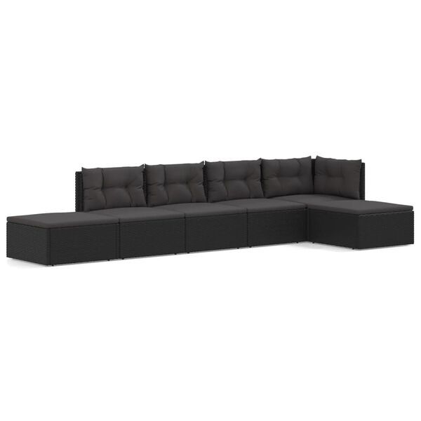 vidaXL Salon de jardin 6 pcs avec coussins Noir R&eacute;sine tress&eacute;e