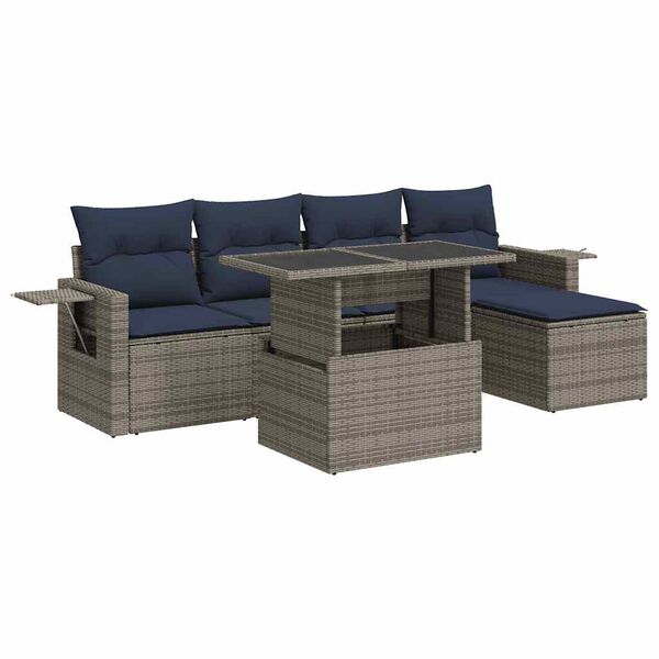 vidaXL Salon de jardin 6 pcs avec coussins gris résine tressée acacia