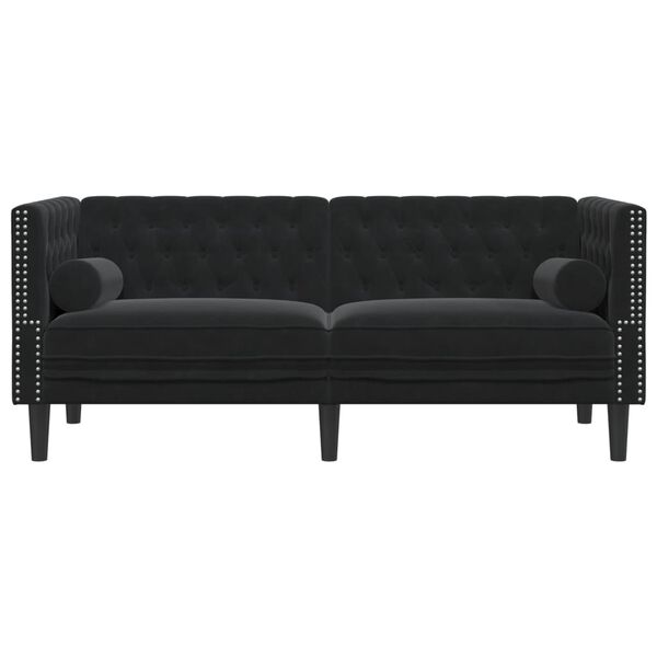 vidaXL Canap&eacute; Chesterfield avec traversins 2 places noir velours