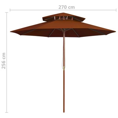 vidaXL Parasol double avec mât en bois Terre cuite 270 cm
