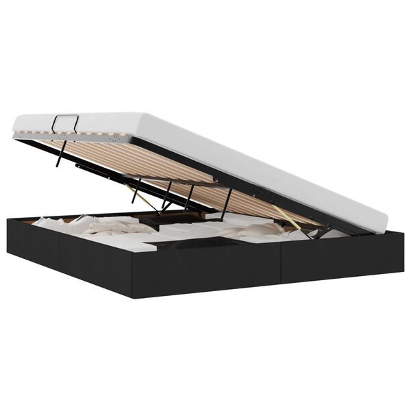 vidaXL Lit de Rangement avec t&ecirc;te de lit Noir 180 x 200 cm tissu