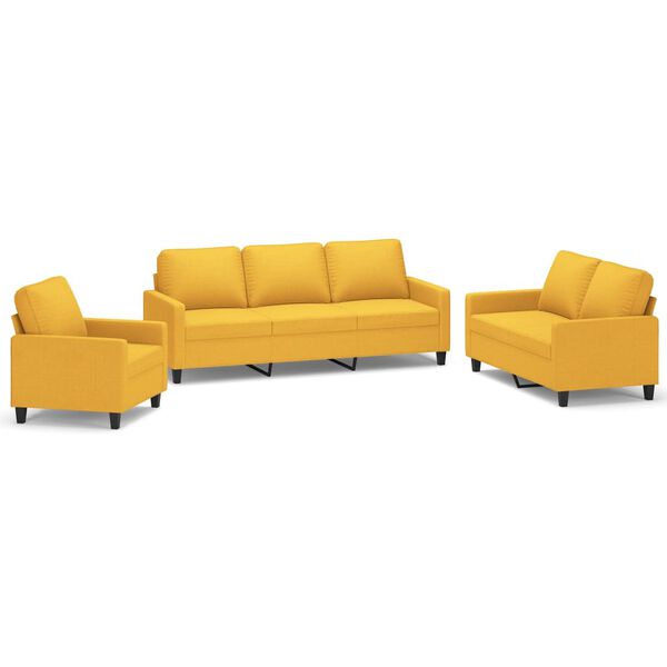vidaXL Ensemble de canap&eacute;s 3 pcs avec coussins Jaune clair Tissu