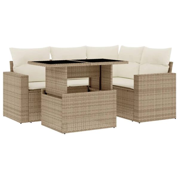 vidaXL Salon de jardin avec coussins 5 pcs beige r&eacute;sine tress&eacute;e