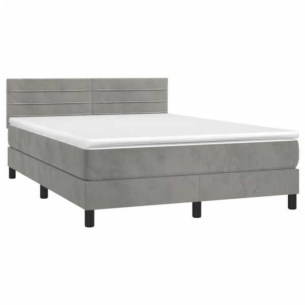 vidaXL Sommier &agrave; lattes de lit et matelas Gris clair 140x190cm Velours