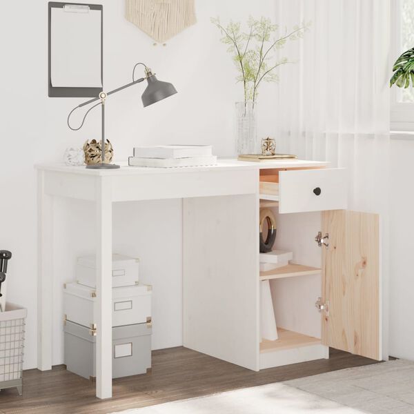 vidaXL Bureau Blanc 100x50x75 cm Bois massif de pin