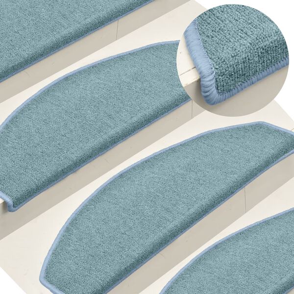 vidaXL Tapis d'escalier 15 pi&egrave;ces 65 x 24 x 4 cm Bleu mer Demi-rond Grand