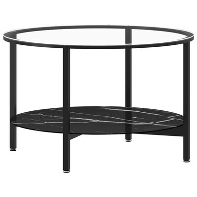 vidaXL Table à thé Noir et marbre noir 70 cm Verre trempé