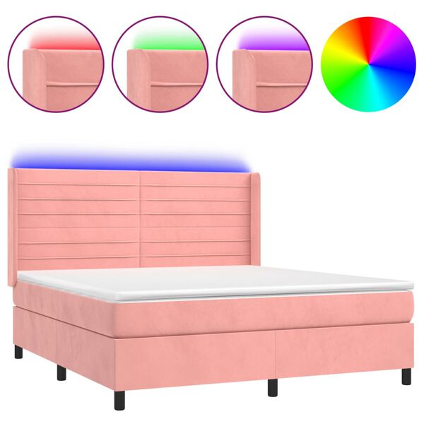 vidaXL Sommier &agrave; lattes de lit matelas et LED Rose 160x200 cm Velours