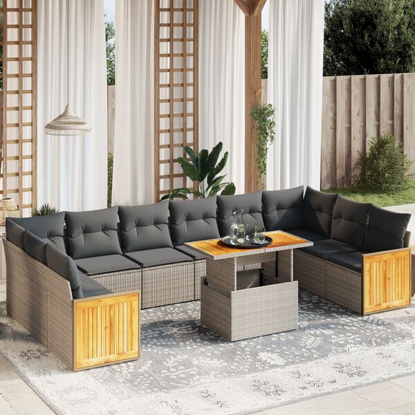 vidaXL Salon de jardin 11 pcs avec coussins gris r&eacute;sine tress&eacute;e