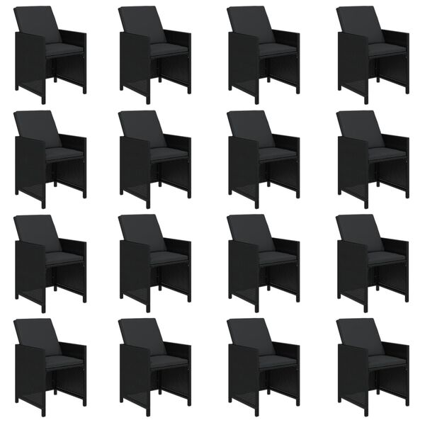 vidaXL Ensemble &agrave; manger de jardin 17 pcs coussins noir r&eacute;sine tress&eacute;e