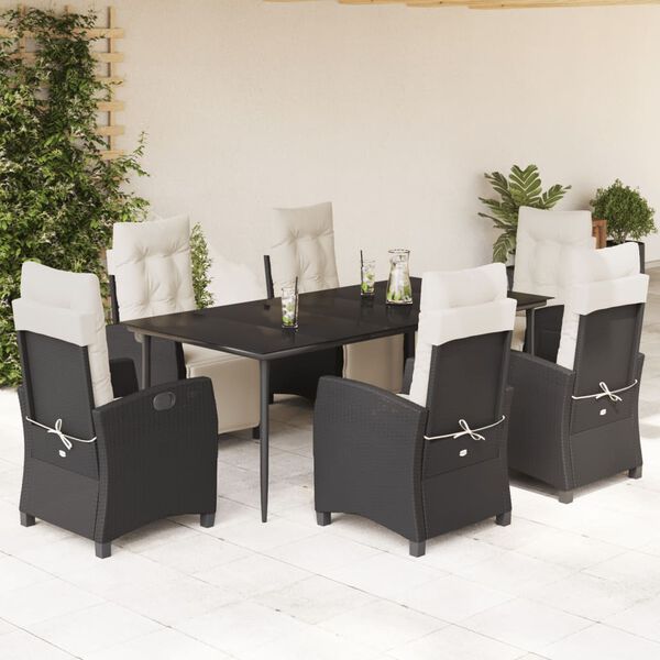 vidaXL Ensemble &agrave; manger de jardin coussins 7pcs Noir R&eacute;sine tress&eacute;e