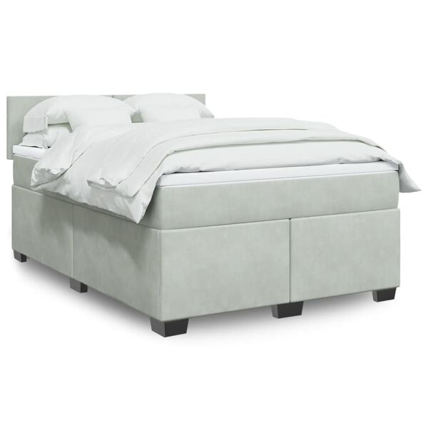 vidaXL Sommier à lattes de lit et matelas Gris clair 140x200cm Velours