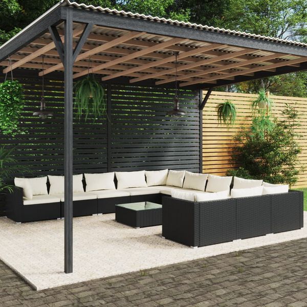 vidaXL Salon de jardin 12 pcs avec coussins R&eacute;sine tress&eacute;e Noir