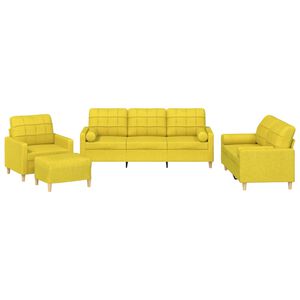 vidaXL Ensemble de canapés 4 pcs avec coussins jaune clair tissu