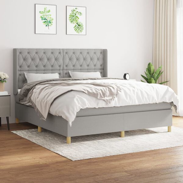 vidaXL Sommier &agrave; lattes de lit avec matelas Gris clair 160x200cm Tissu