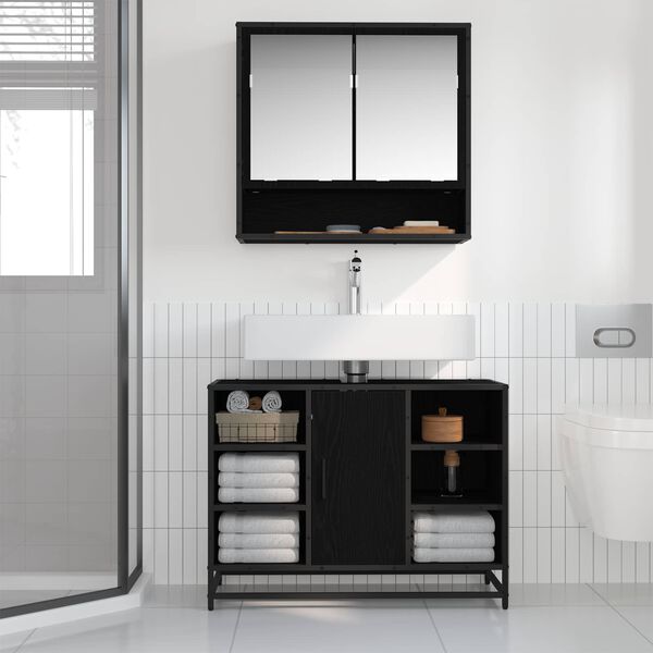 vidaXL Ensemble de mobilier de salle de bain 2 pcs Ch&ecirc;ne noir