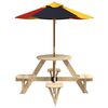 vidaXL Table de pique-nique pour 4 enfants avec parasol rond sapin