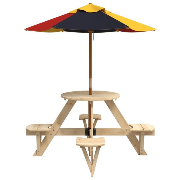 vidaXL Table de pique-nique pour 4 enfants avec parasol rond sapin