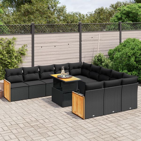 vidaXL Salon de jardin 11 pcs avec coussins noir r&eacute;sine tress&eacute;e