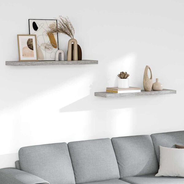 vidaXL &Eacute;tag&egrave;res murales flottantes 2 pcs Gris b&eacute;ton 90x23,5x3,8cm MDF