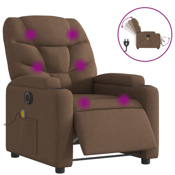 vidaXL Fauteuil inclinable de massage &eacute;lectrique marron tissu