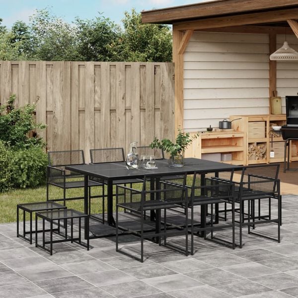 vidaXL Ensemble &agrave; manger de jardin 11 pcs noir r&eacute;sine tress&eacute;e
