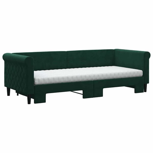 vidaXL Lit de jour avec gigogne et matelas vert fonc&eacute; 80x200cm velours