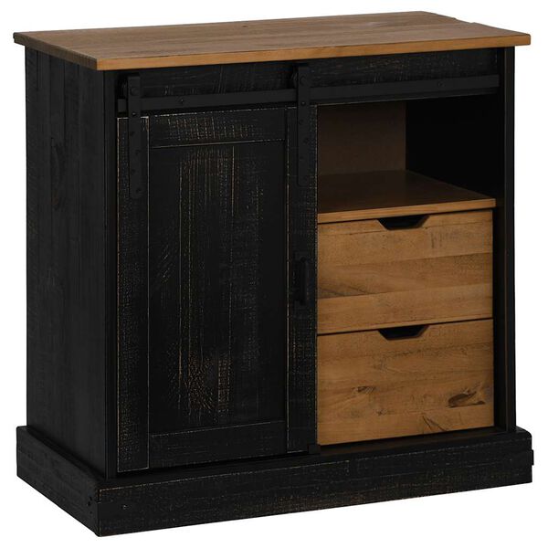 vidaXL Buffet HALDEN porte coulissante noir 80x40x80 cm bois massif