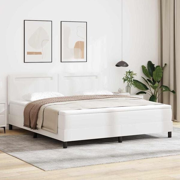 vidaXL Lit &agrave; ressorts avec matelas Blanc 180 x 200 cm Simili cuir
