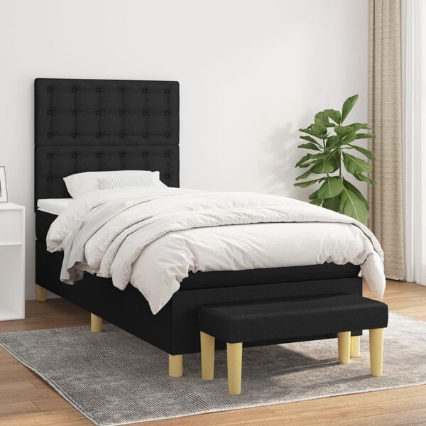 vidaXL Sommier &agrave; lattes de lit et matelas Noir 80x200 cm Tissu