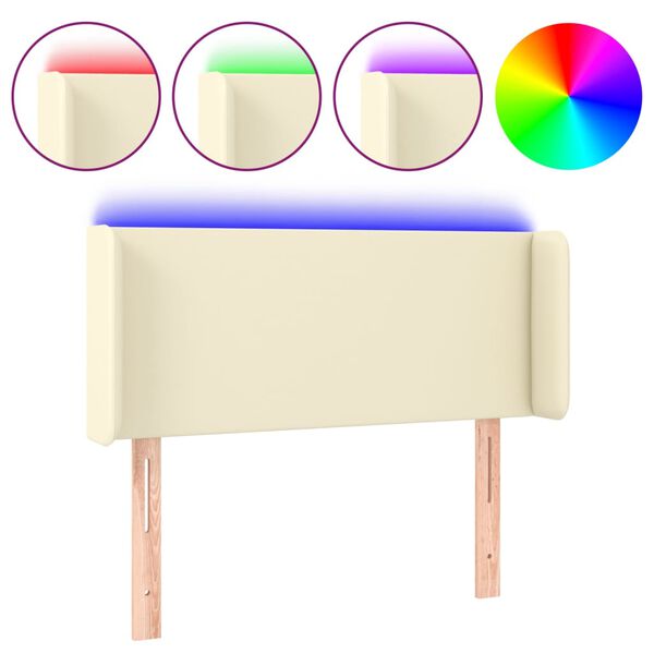 vidaXL T&ecirc;te de lit &agrave; LED Cr&egrave;me 93x16x78/88 cm Similicuir