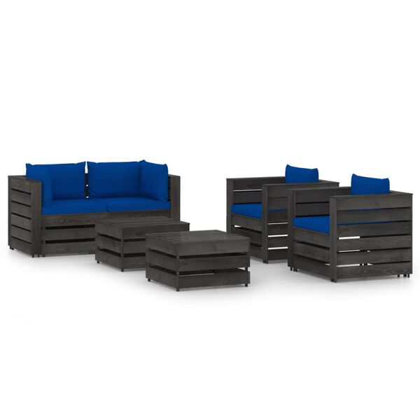 vidaXL Salon de jardin 6 pcs avec coussins Bois impr&eacute;gn&eacute; de gris