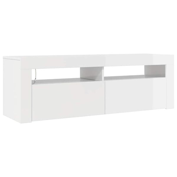 vidaXL Meuble TV avec lumi&egrave;res LED blanc brillant 120x35x40 cm