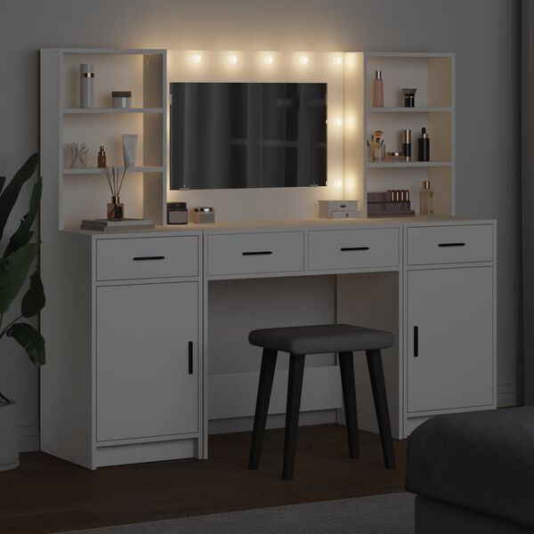 vidaXL Ensemble de table de maquillage avec LED avec porte 3 pcs Blanc