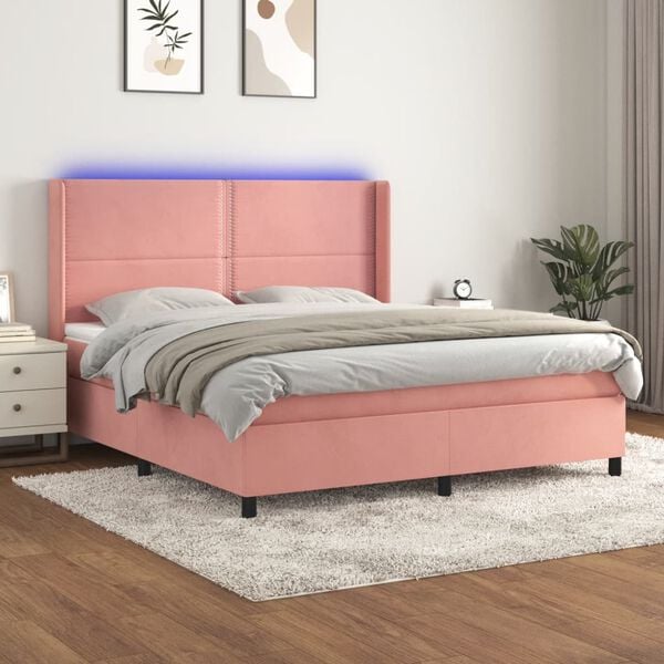 vidaXL Sommier &agrave; lattes de lit matelas et LED Rose 160x200 cm Velours