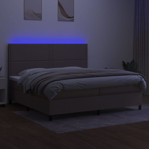vidaXL Sommier &agrave; lattes de lit et matelas et LED Taupe 200x200cm Tissu